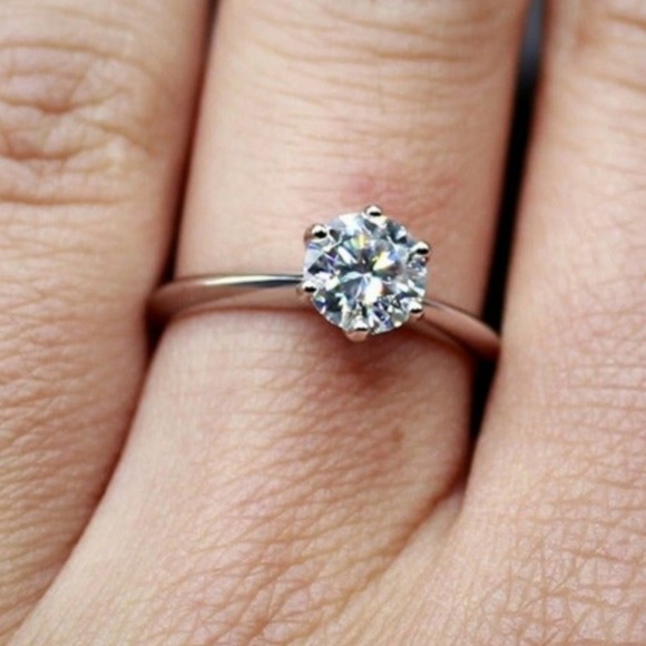 Round Cut Engagement Ring Knife Edge Shank Solitaire Solid Sterling Silver 7 NWT - Picture 3 of 7